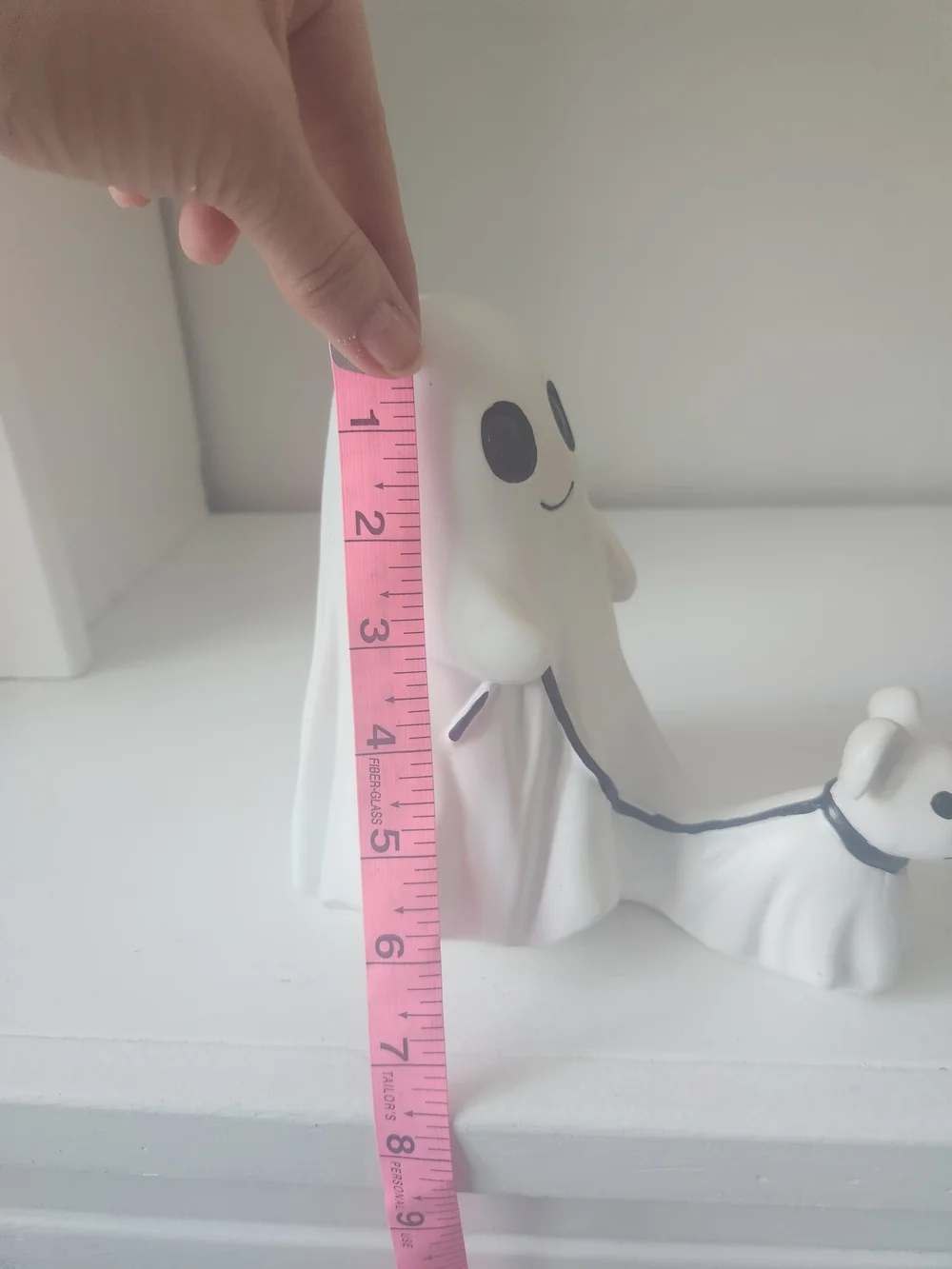 White Resin Ghost Figurine Walking A Ghosr Dog